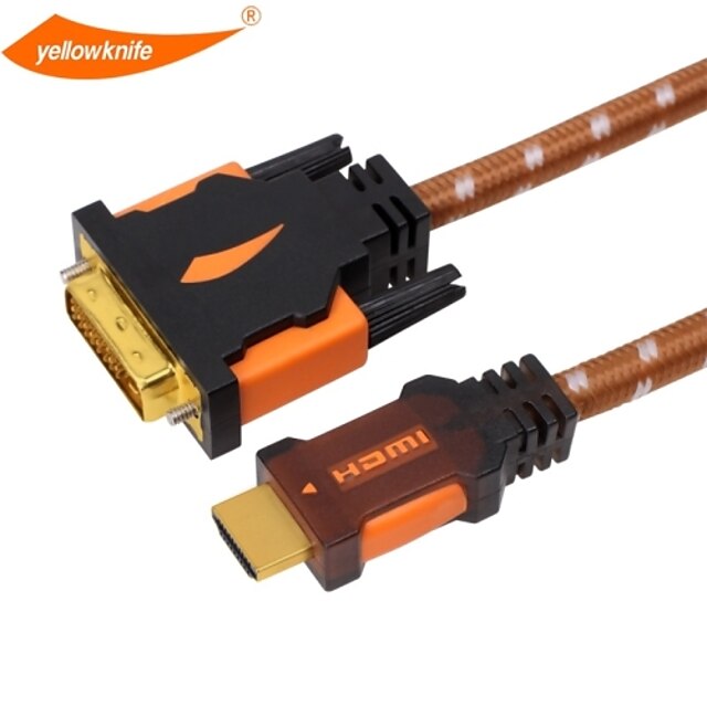  Yellowknife câble HDMI vers DVI or à haute vitesse fiche plaquée mâle-mâle 1080p pour la TVHD xbox ps3