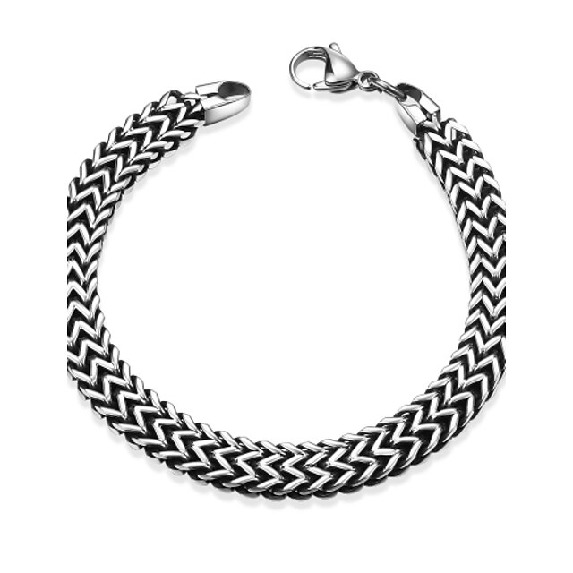  Maya Fashion Generous Wave Style Men Stainless Steel Chain & Link Bracelets(Black)(1Pcs)
