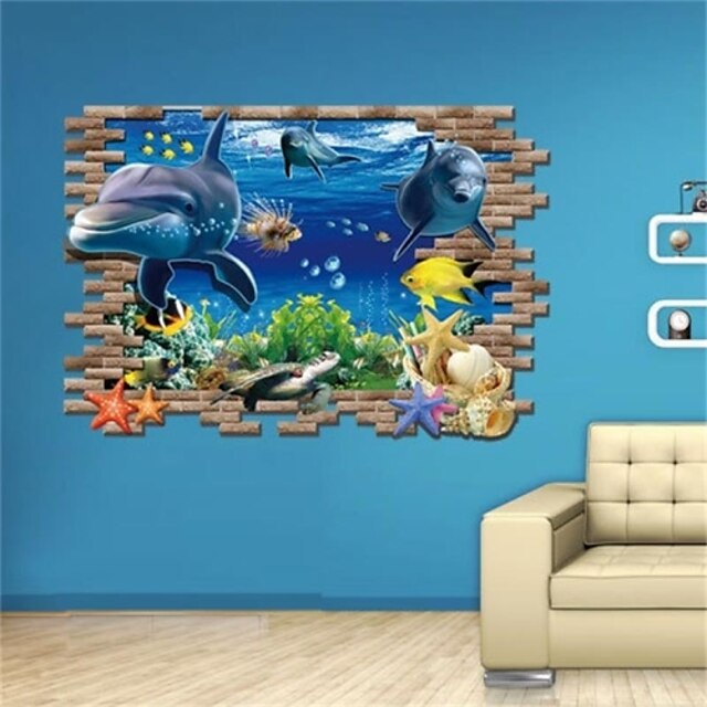 New Special Design 3D Effect Underwater World Dolphin Turtles Background Fashion Wall Stickers Home Decor Decoration