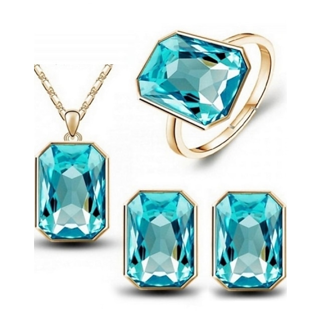  Women's Crystal Jewelry Set - Crystal Include Rose / Green / Blue For Wedding Party Daily / Rings / Earrings / Necklace