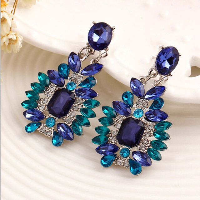  Women's Sapphire Crystal Drop Earrings Solitaire Emerald Cut Ladies Luxury Elegant everyday fancy Cubic Zirconia Earrings Jewelry Blue For