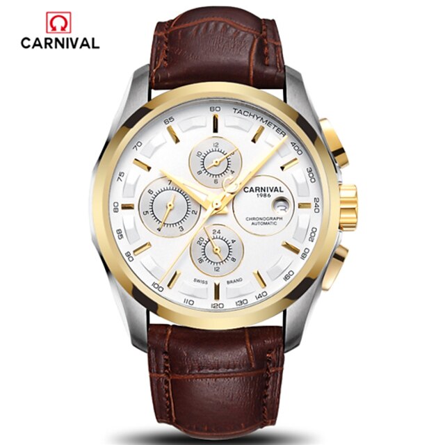  Carnival Hommes Montre Tendance Remontage automatique Cuir Bande Marron Marron