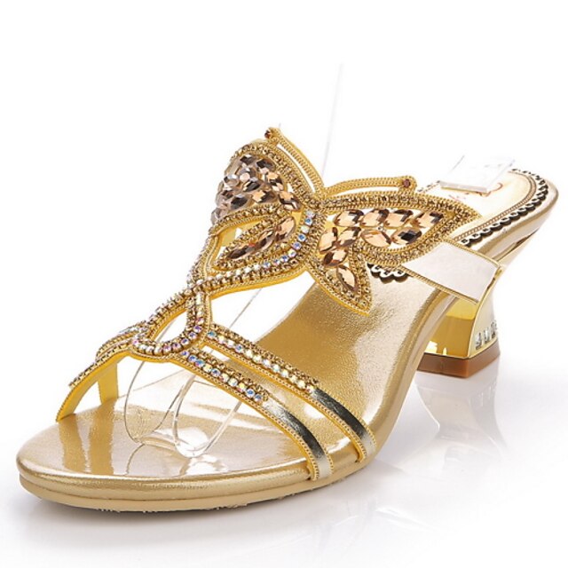  Women's Shoes Leather Chunky Heel Heels Sandals / Slippers Party & Evening / Dress / Casual Gold