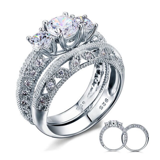  指輪,スターリングシルバー キュービックジルコニア / 模造ダイヤモンド ジュエリー 純銀製 ステートメントリング