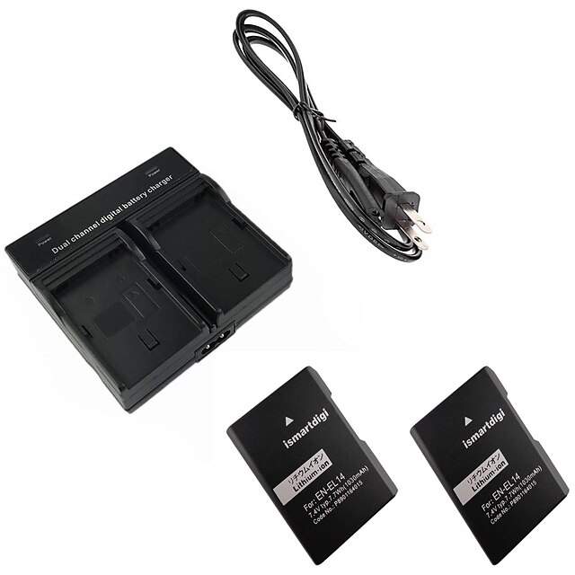  ismartdigi EL14 batterie appareil photo numérique x2 + double chargeur pour nikon D3200 d3300 d5100 D5200 D5300 D5500