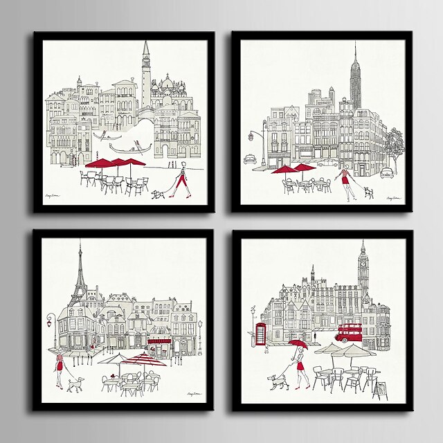  Framed Canvas Framed Set - Architecture PVC Illustration Wall Art