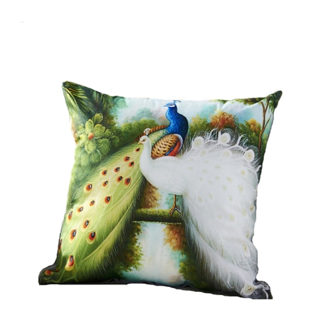  3D Design Print White Peacock Decorative Throw Pillow Case Cushion Cover for Sofa Home Decor Polyester Soft Material