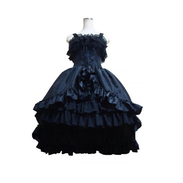  Gothic Lolita loma mekko Mekot Naisten Tyttöjen Satiini Japani Cosplay Puvut Musta Patchwork Hihaton Keskipitkä