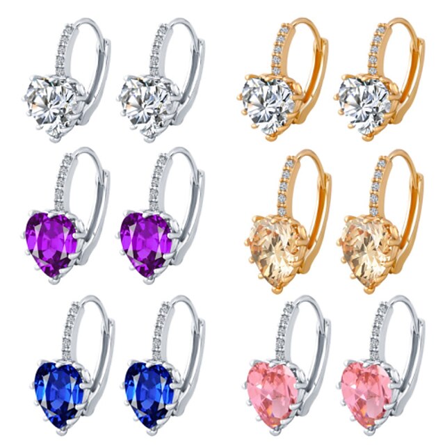  Cubic Zirconia Stud Earrings Hoop Earrings Heart Zircon Earrings Jewelry Golden / Purple / Pink For Wedding Party Daily Casual Sports