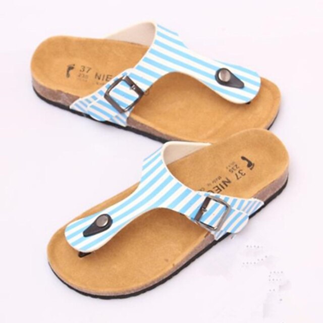  Women's Shoes Leatherette Flat Heel Flip Flops Flip-Flops Outdoor / Casual Blue / Black and White