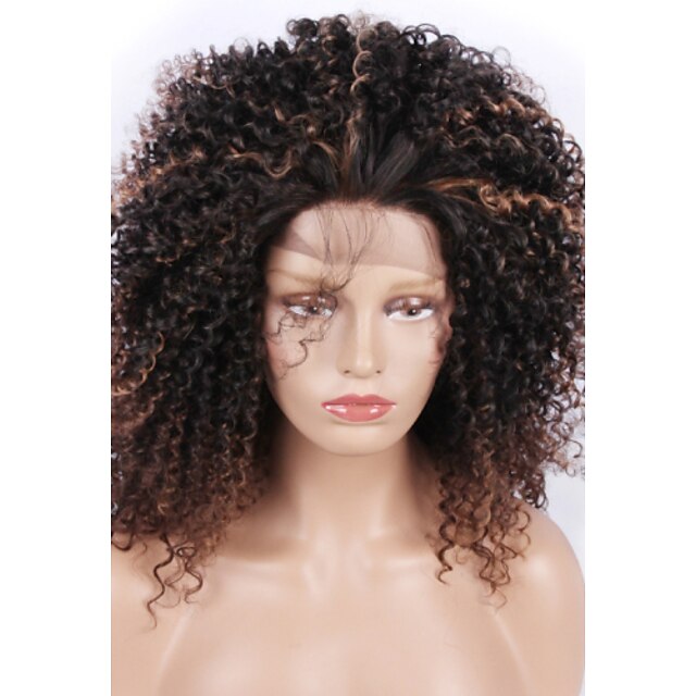 Synteettiset pitsireunan peruukit Kinky Curly Kinky Curly Lace Front Peruukki Keskikokoinen Musta Synteettiset hiukset Naisten Raidoitetut hiukset Luonnollinen hiusviiva Musta