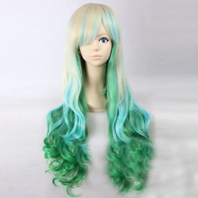  Synthetic Wig Deep Wave Style Capless Wig Rainbow Synthetic Hair Wig Cosplay Wig