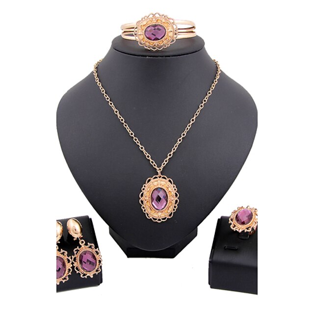  Crystal Jewelry Set Cuff Party Vintage Fashion Gold Plated Earrings Jewelry Purple / Gold For Party Special Occasion Anniversary Birthday Gift 1 set