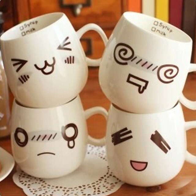  300ml FUNNY FACE MOOD Mug White Pottery Ceramic Tea Coffee Milk Cup Christmas Gifts (Random Style)