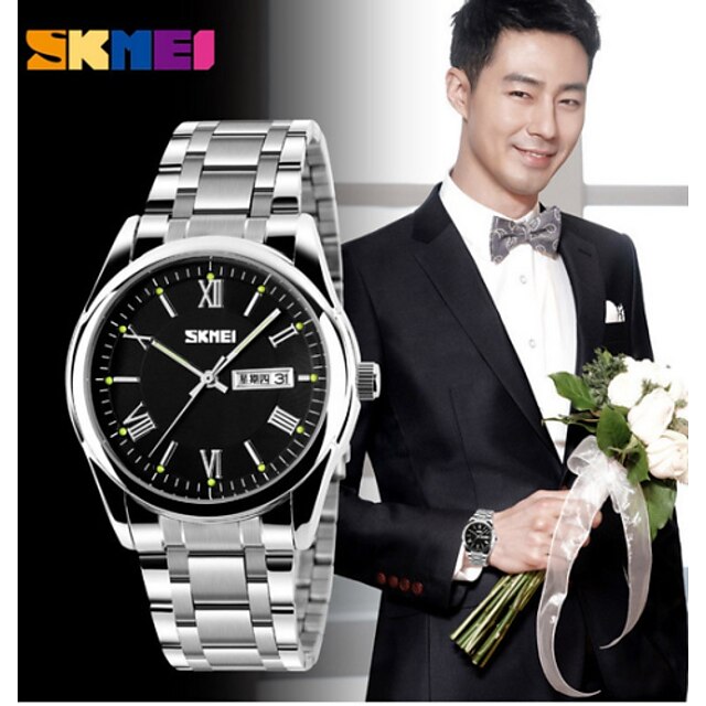  SKMEI Men's Wrist Watch Calendar / date / day / Water Resistant / Water Proof Stainless Steel Band Luxury / Dress Watch Silver
