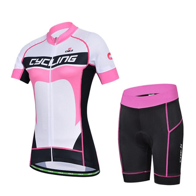  cheji® Women's Short Sleeve Cycling Jersey with Shorts Bike Shorts Jersey Clothing Suit Breathable 3D Pad Quick Dry Ultraviolet Resistant Sweat-wicking Sports Elastane Fashion Mountain Bike MTB Road