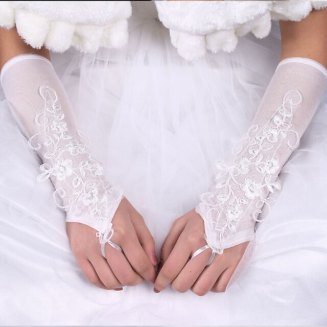  Elastic Satin / Silk Elbow Length Glove Bridal Gloves With Bowknot