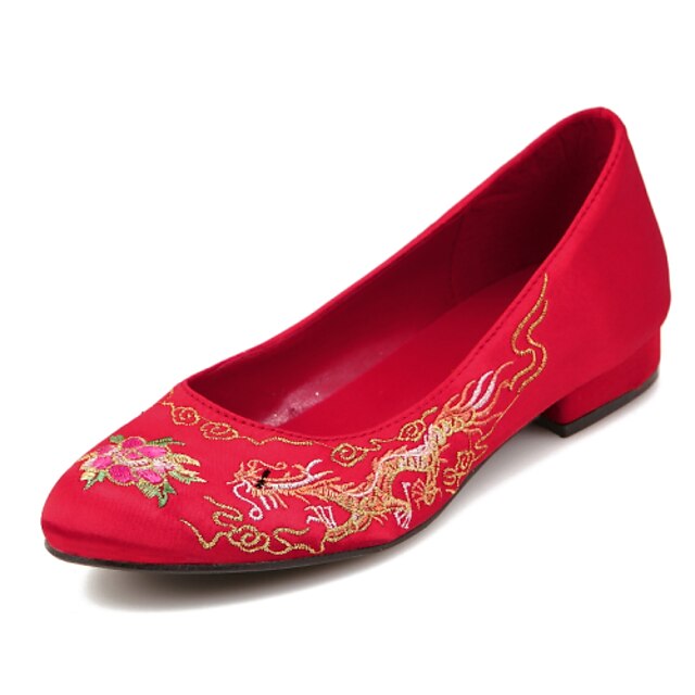  נעלי נשים-שטוחות-משי-סגור-אדום-חתונה / שמלה / מסיבה וערב-עקב שטוח