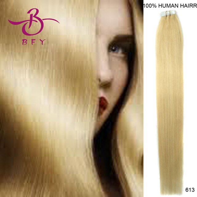  На ленте Расширения человеческих волос Прямой Натуральные волосы Платиновый блондин