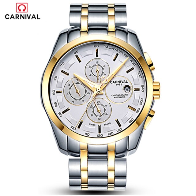  Carnival Men's Fashion Watch Automatic self-winding Stainless Steel Band White Gold