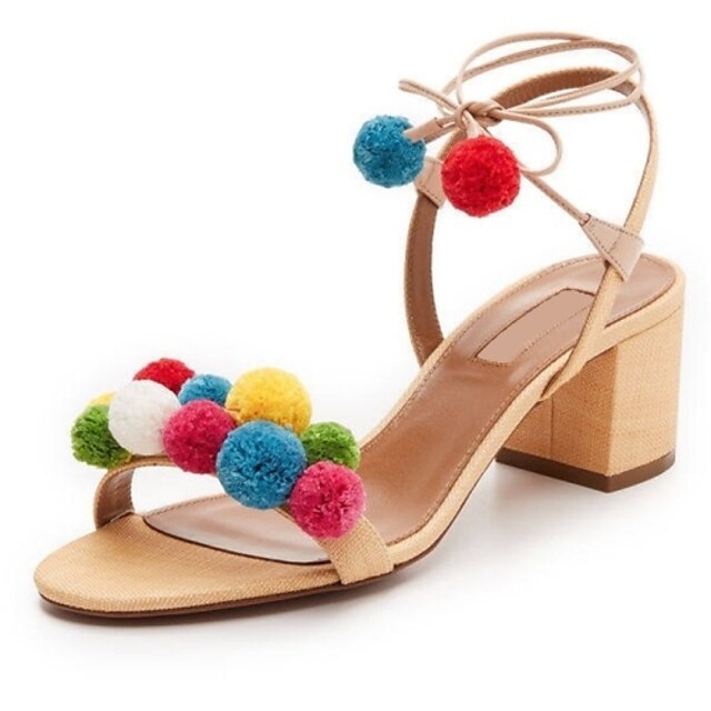  Women's Shoes Linen Chunky Heel Heels Sandals Party & Evening / Dress / Casual Almond