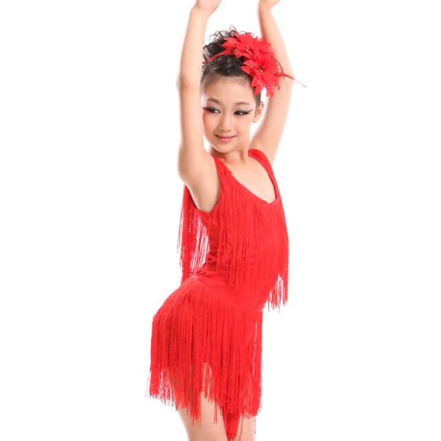  Latin Dance Dresses Children's Performance Spandex Milk Fiber Tassel(s) 2 Pieces Dress Headpieces