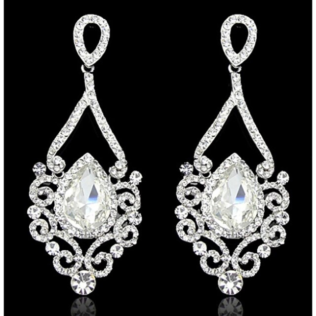  Lady's Multi-Stone Zircon Chandelier Drop Earrings for Wedding Party (Gold/Silver)