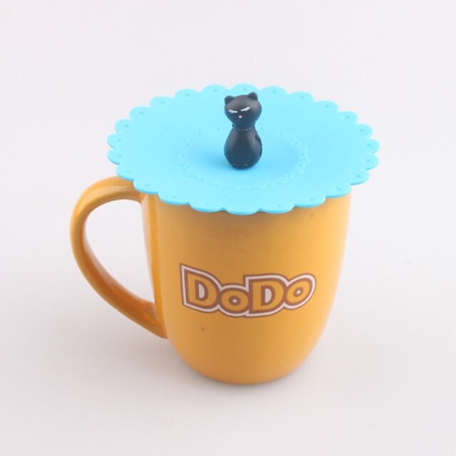  Cartoon Cat Shaped Silicone Mug Lid Cover Watertight Drink Cup Cap (Random Color)