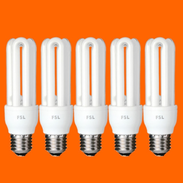  5 pcs FSL® E26/E27 T3 3U 15W 760LM 6500K Cool White Light CFL Bulbs (AC220V)