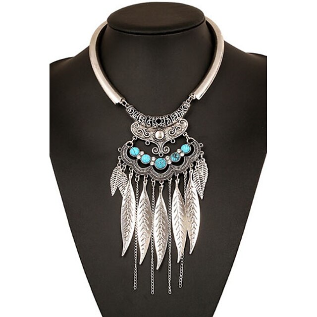  Statement Necklace Tassel Fringe Statement Tassel Work Vintage Resin Silver Plated Alloy Screen Color Necklace Jewelry 1pc For