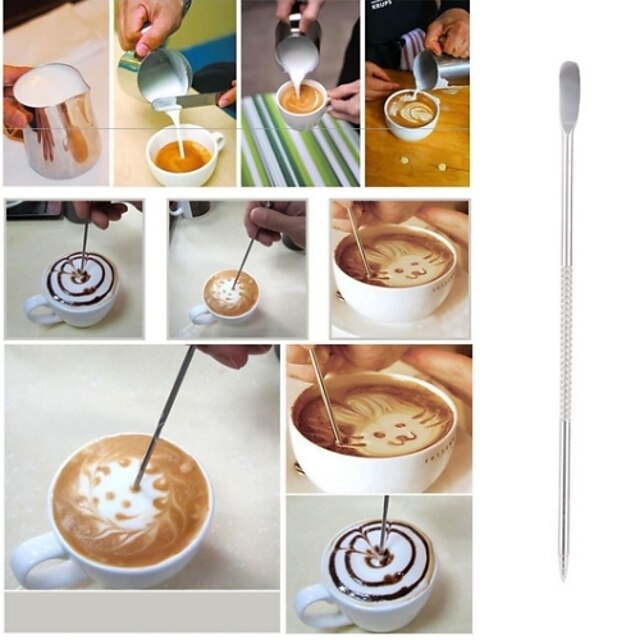  Caneta de café latte cappuccino pin diy ferramentas guirlanda agulha de aço inoxidável esculpida vara arte caneta ferramentas de café