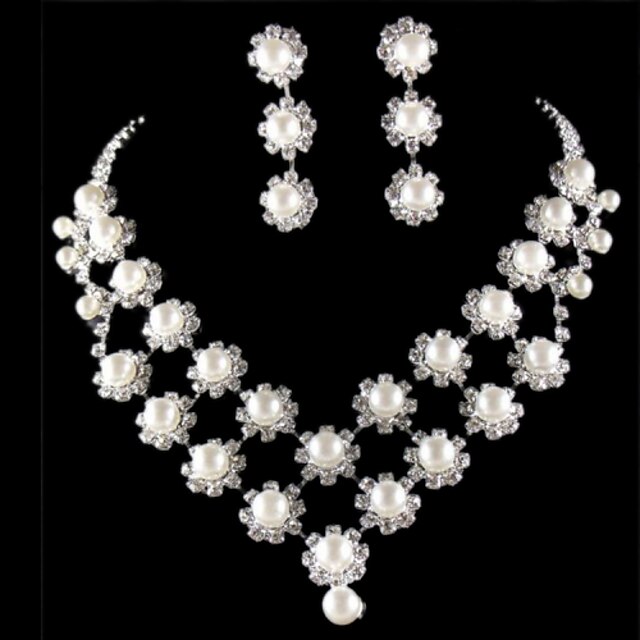  Women's Imitation Pearl Wedding Party Special Occasion Anniversary Birthday Engagement Gift Alloy Earrings Necklaces