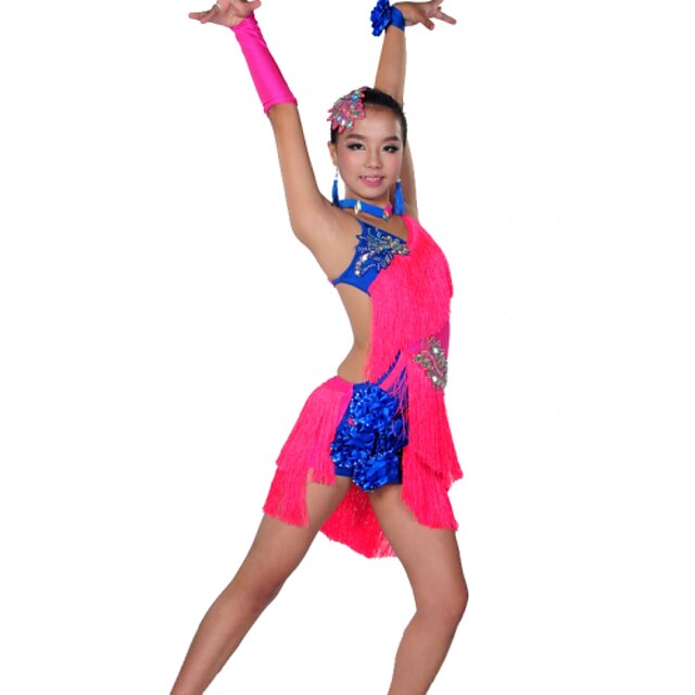 Latin Dance Outfits Performance Spandex Tassel Dress / Sleeves / Shorts