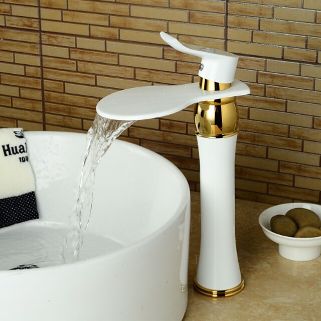  Μπάνιο βρύση νεροχύτη - Καταρράκτης Ti-PVD Αναμεικτικές με ενιαίες βαλβίδες Ενιαία Χειριστείτε μια τρύπαBath Taps / Ορείχαλκος