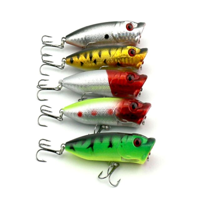  5 pcs Fishing Lures Popper Floating Bass Trout Pike Sea Fishing Freshwater Fishing Bass Fishing Hard Plastic / Lure Fishing / General Fishing