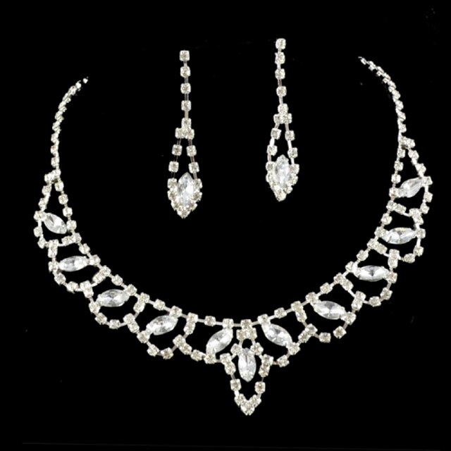  Wedding Bridal Bridesmaid Crystal Necklace Earrings Jewelry Set