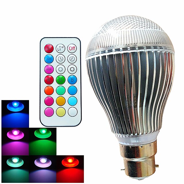  LED Λάμπες Σφαίρα 500 lm B22 A60(A19) 3 LED χάντρες LED Υψηλης Ισχύος Με ροοστάτη Τηλεχειριζόμενο Διακοσμητικό RGB 100-240 V / 1 τμχ / RoHs / CE