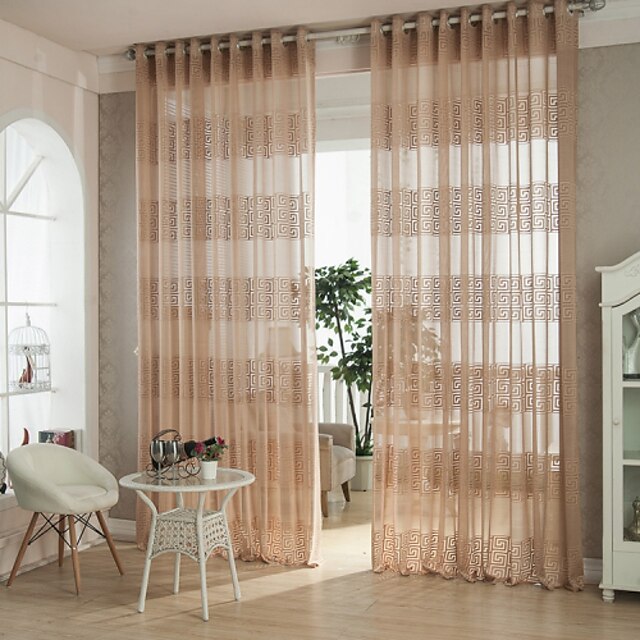  Sheer Curtains Shades Two Panels Living Room Geometic / Curve Polyester Hollow Out