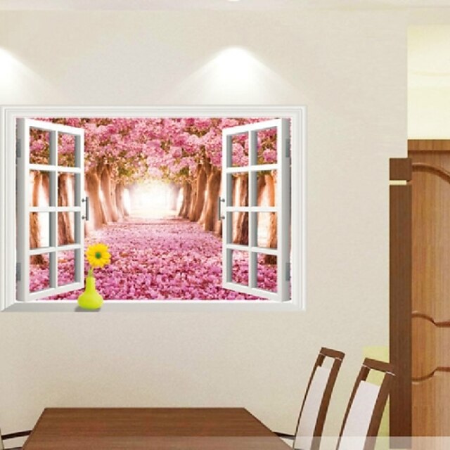  Cherry tree 3d landscape fake window wall removable wall stickers green sticker