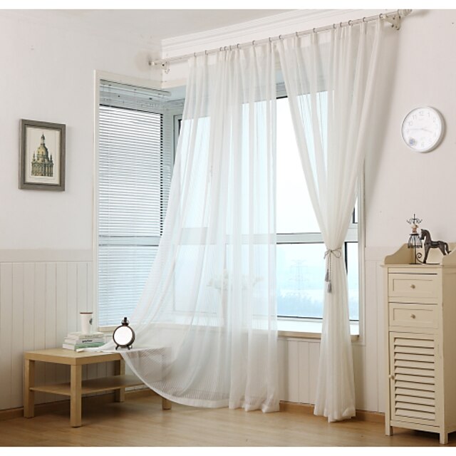  Sheer Curtains Shades Two Panels Living Room Solid Colored / Stripe / Geometic Polyester Print & Jacquard