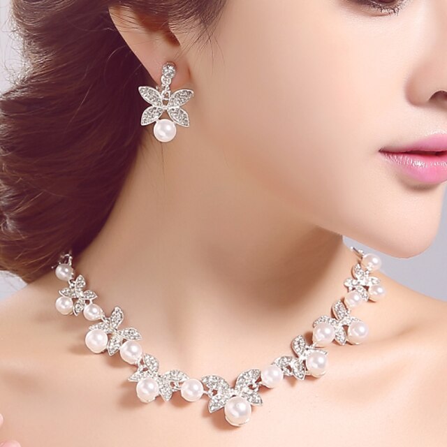  Women's Imitation Pearl Rhinestone Wedding Party Special Occasion Anniversary Birthday Engagement Gift Alloy Earrings Necklaces