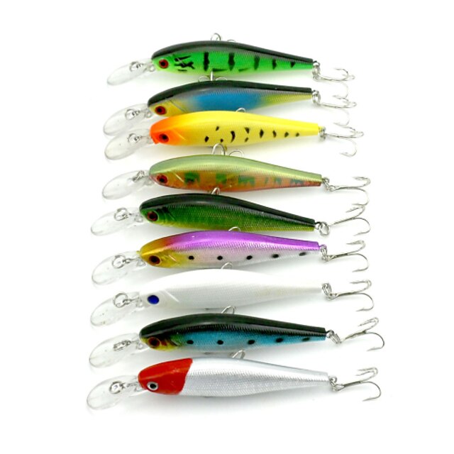  9pcs Uistin Minnow Uppoava Bass Taimen Hauki Merikalastus Makean veden kalastus Ahvenen kalastus Kova muovi / Viehekalastus / Yleinen kalastus