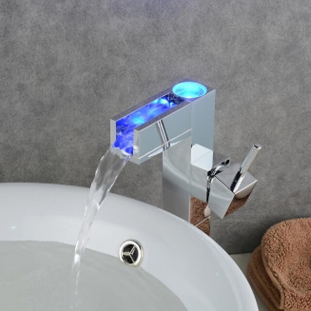  Robinet lavabo - Jet pluie / LED Chrome Set de centre 1 trou / Mitigeur un trouBath Taps