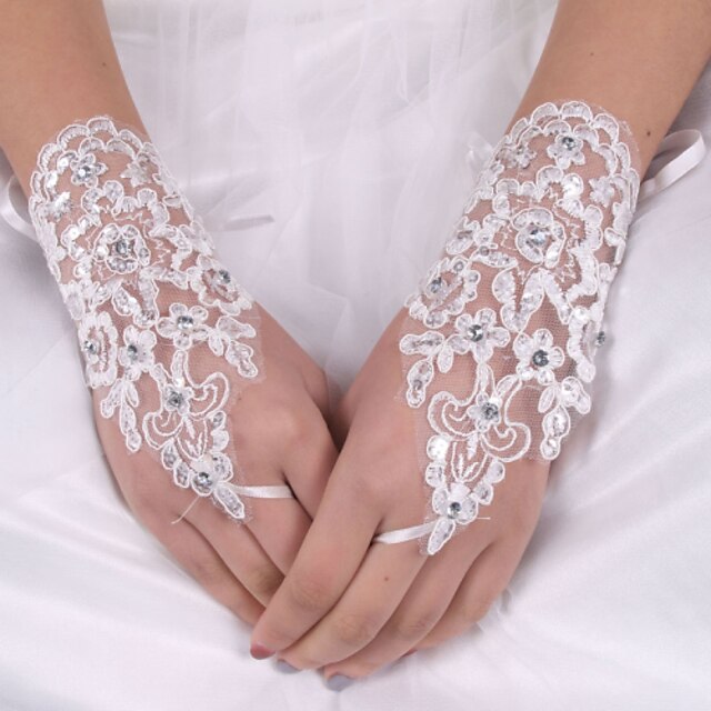  Elastic Satin / Silk Wrist Length Glove Bridal Gloves With Bowknot