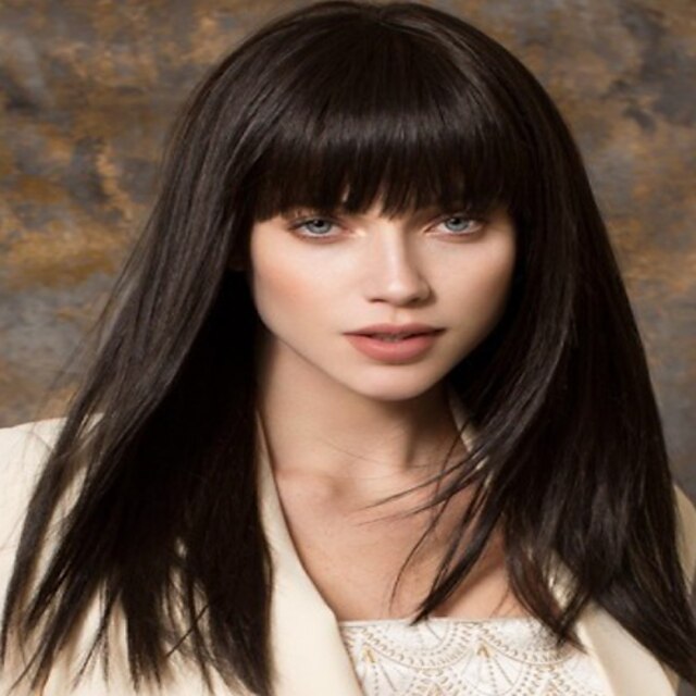  Synteettiset peruukit Suora Suora Otsatukalla Peruukki Keskikokoinen Musta Synteettiset hiukset Naisten Musta