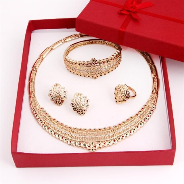  Women's Rhinestone Wedding Party Anniversary Birthday Engagement Gift Alloy Rings Earrings Necklaces Bracelets