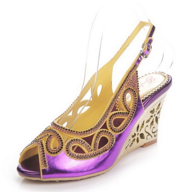  Women's Shoes Leather Wedge Heel Wedges / Peep Toe Sandals Party & Evening / Dress / Casual Black / Purple / Gold