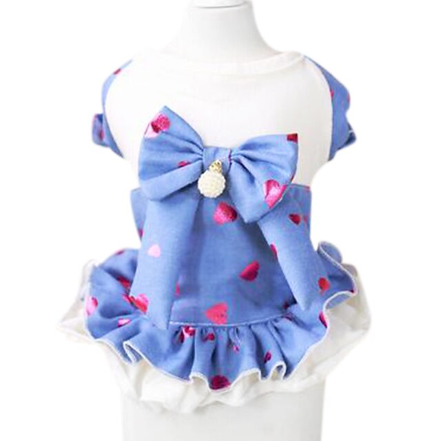  Dog Dress Puppy Clothes Bowknot Fashion Dog Clothes Puppy Clothes Dog Outfits Blue Dark Blue Costume for Girl and Boy Dog Cotton XS S M L XL