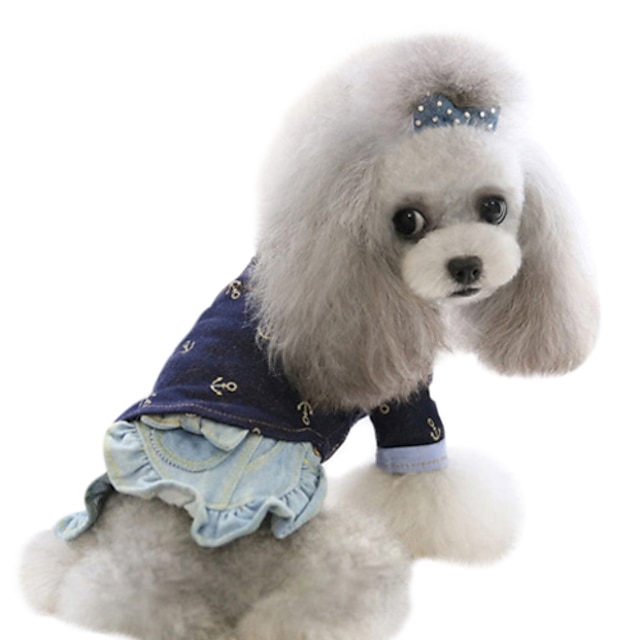  Câine Tricou Cămașă Haine pentru catelus Blugi Modă Îmbrăcăminte Câini Haine pentru catelus Ținute pentru câini Albastru Costume pentru fată și câine băiat Bumbac XS S M L XL