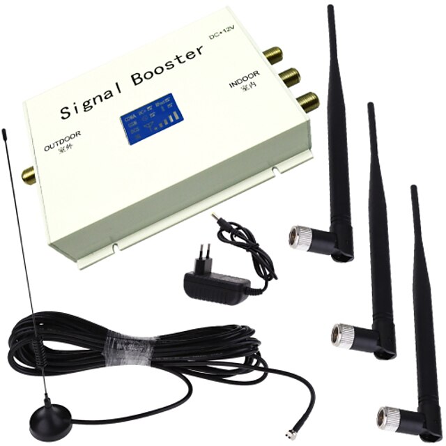 LCD Display CDMA 850MHz Mobile Phone Signal Booster Amplifier with Whip and Sucker Antennas White